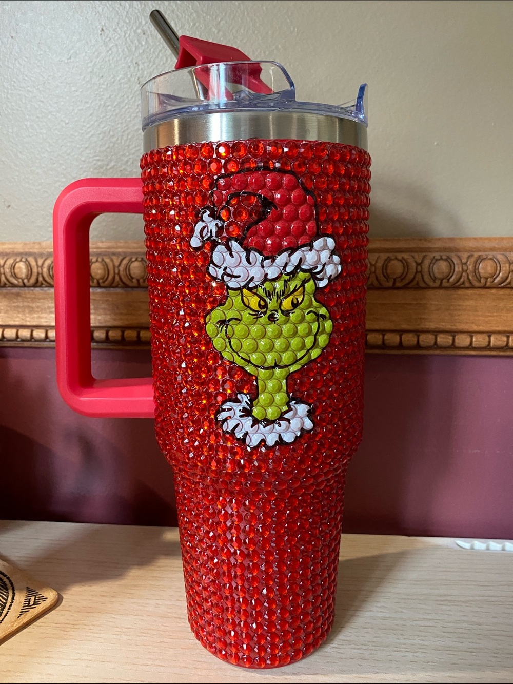 Grinch Rhinestone Travel Tumbler with Handle